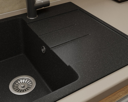 Мойка для кухни оборачиваемая с крылом BAU Stil Black stone 76х50, выпуск с сифоном в комплекте, черный камень