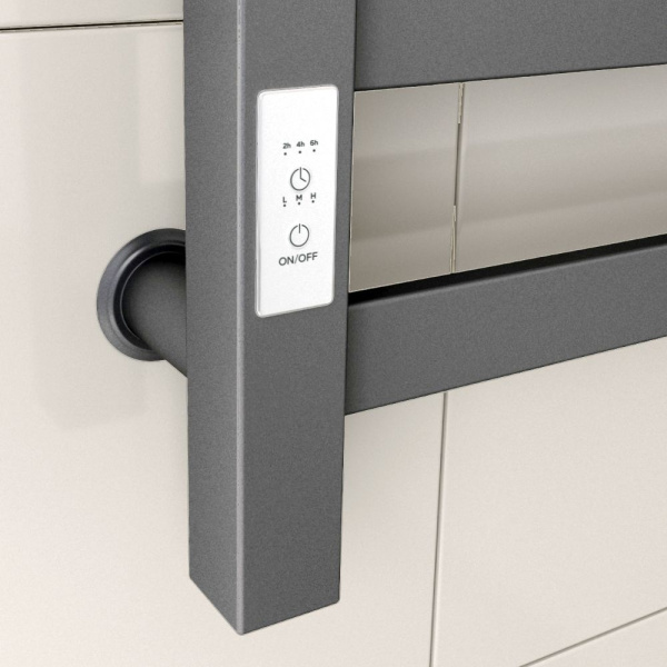 Полотенцесушитель электрический профильный Маргроид BAU Gun Grey В81/10 40х80 темно-серый металлик с таймером с таймером слева