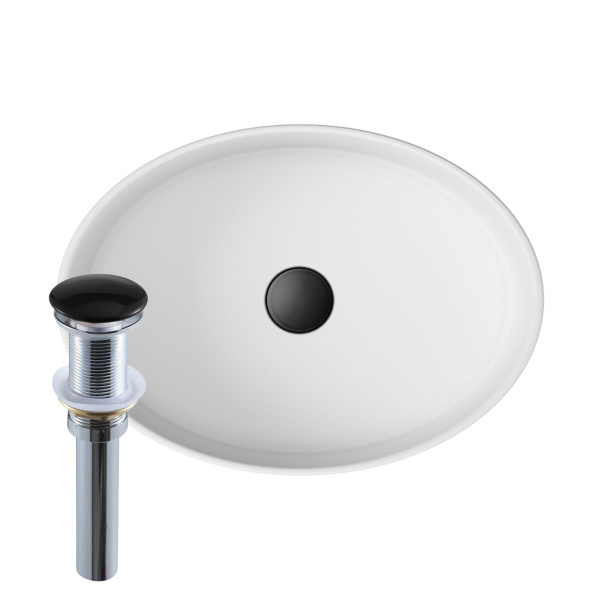 Тумба с раковиной и выпуском (Тумба Bau Dream Blackwood 60, умывальник BAU Nimb 50х36, выпуск клик клак, черный)