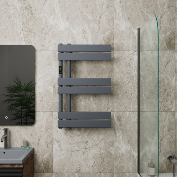 Полотенцесушитель дизайнерский электрический BAU Eastern Wind Gun Grey 80х50, подключение нижнее, темно-серый металлик