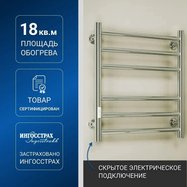 Полотенцесушитель электрический Маргроид BAU В10 50х60, П 6 (3+3) с таймером слева, скрытый монтаж