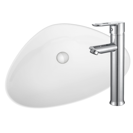 Раковина накладная со смесителем (BAU Triangle 59х39, белая + смеситель для раковины высокий Diadonna Dream, латунь, хром)