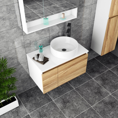 Раковина накладная со смесителем и выпуском (Умывальник BAU Dream круглый D41, белый + смеситель для раковины высокий Hotel Black, черный, выпуск клик клак, черный)