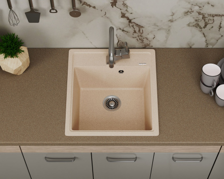 Мойка для кухни врезная кварцевая в комплекте с сифоном BAU Stil Sand 46х51, песочный