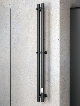 Полотенцесушитель, дизайн-радиатор электрический Маргроид BAU Inaro 120х6, 4 крючка, черный матовый RAL 9005 с таймером
