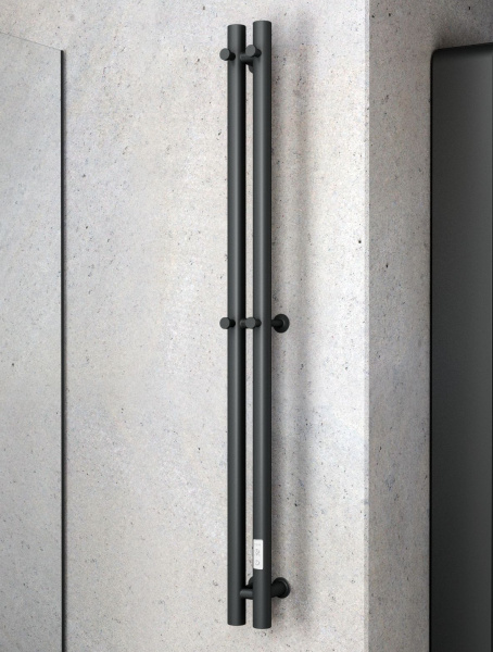 Полотенцесушитель, дизайн-радиатор электрический Маргроид BAU Inaro 120х6, 4 крючка, черный матовый RAL 9005 с таймером