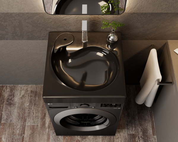 Раковина над стиральной машиной BAU Omega 60х60, литьевой мрамор в комплекте с кронштейнами и сифоном, антрацит