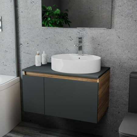 Комплект для ванной, 3 предмета (Тумба подвесная Bau Blackwood 80 графит + Раковина BAU 51х41, с отв. под см-ль, Смеситель Hotel Still, нерж. сталь)