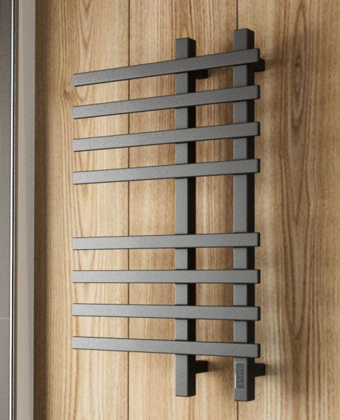 Полотенцесушитель дизайнерский электрический, профильный BAU Wind 50х80, 8 планок, черный матовый RAL 9005