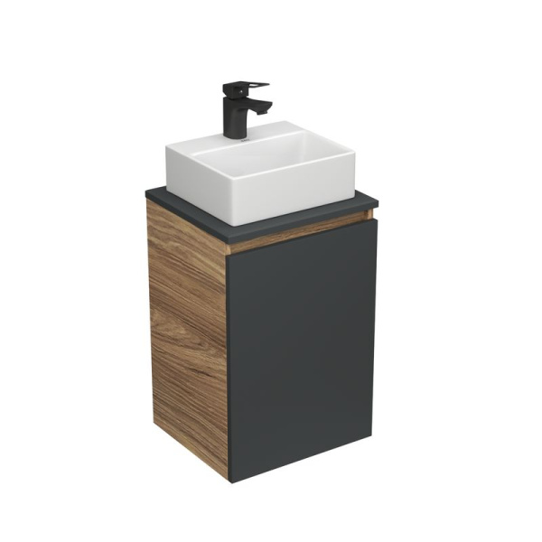 Комплект для ванной, 3 предмета (Тумба под раковину Bau Blackwood 40, графит + раковина BAU 33х28, смеситель Cerama Black, черный)