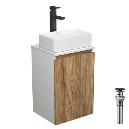 Комплект для ванной, 4 предмета (тумба Bau Dream 40 + раковина BAU 37х23, белая + смеситель Hotel Black, выпуск клик-клак, черный)