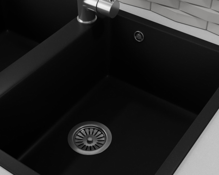 Мойка для кухни двойная чаша BAU Stil Black coal 77х50, выпуск с сифоном в комплекте, черный уголь