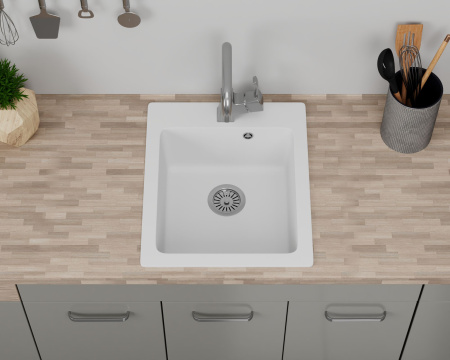 Мойка для кухни BAU Stil White snow 42х50, выпуск с сифоном в комплекте, белый снег