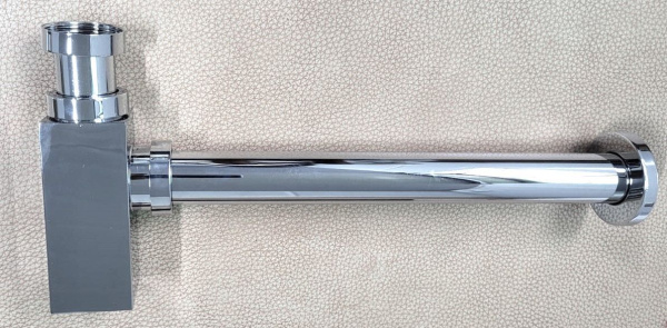 Сифон для раковины BAU Stil дизайнерский металлический, квадратный, без сливного клапана, хром
