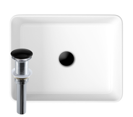 Раковина накладная на столешницу BAU Hotel прямоугольная 48х37, белая, выпуск клик клак, черный