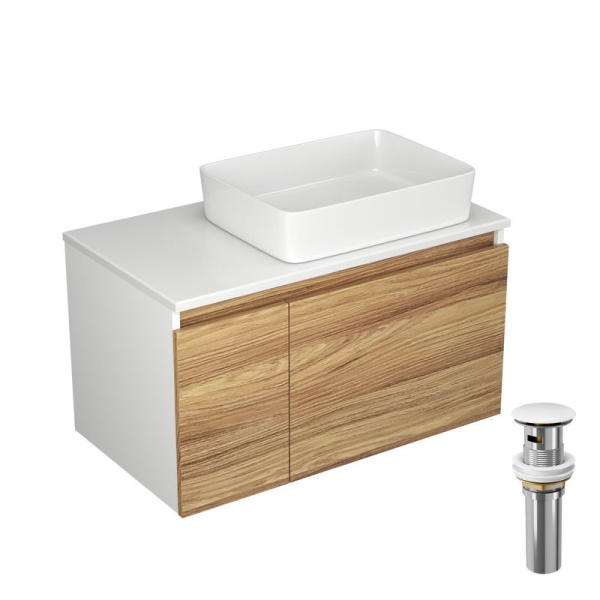 Тумба с раковиной и выпуском (Тумба Bau Dream Blackwood 80, умывальник BAU Hotel 48х37, выпуск клик клак, белый)