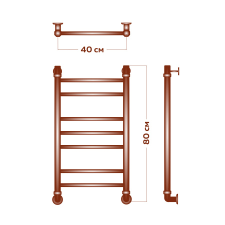 Полотенцесушитель водяной Маргроид BAU В10 80х40, П7 (2+3+2) скрытое/нижнее подключение 40, в комплекте с уголками