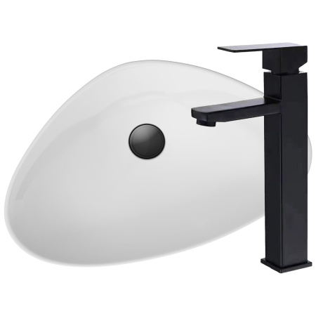 Раковина накладная со смесителем (BAU Triangle 59х39, белая + смеситель для раковины высокий Hotel Black, черный)