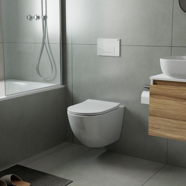 Комплект BAU 6 в 1: инсталляция BAU PRO, унитаз подвесной безободковый Bau Dream PRO-2, быстросъемное сиденье микролифт, клавиша BAU, белый глянец