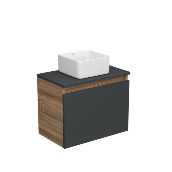 Тумба с раковиной (тумба подвесная Bau Dream Blackwood 50, графит + раковина накладная квадратная BAU Hotel mini Размер 24х24)