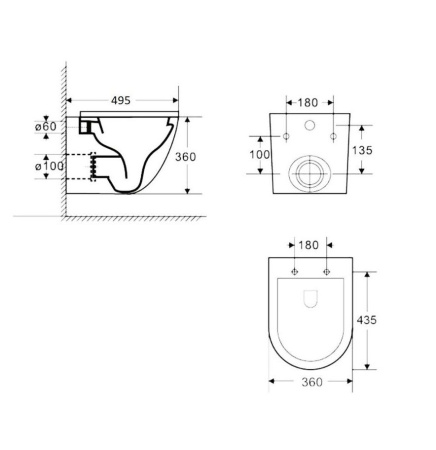 Унитаз подвесной безободковый Bau Dream 49,5х36, сиденье дюропласт микролифт, темно-серый матовый