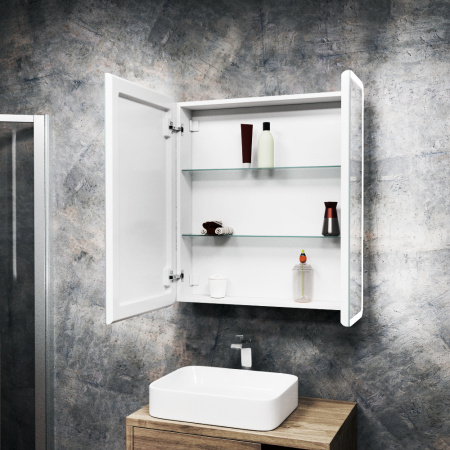 Зеркало-шкаф Bau Stil 70х80, LED подсветка, сенсор, плавное закрывание, оборачиваемый