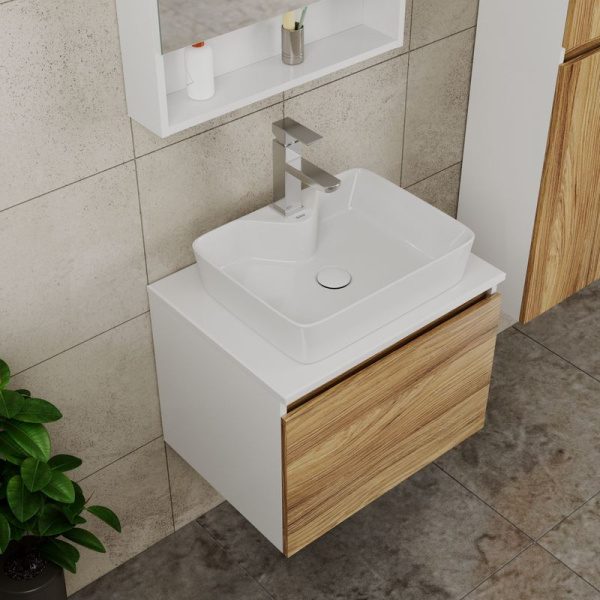 Комплект для ванной, 4 предмета (тумба Bau Dream 60 + раковина BAU 48х37, с отв. под смеситель + смеситель Hotel Still, выпуск клик-клак, белый)