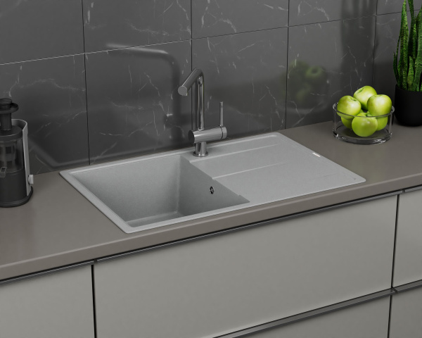 Мойка для кухни врезная кварцевая в комплекте с сифоном BAU Stil Gray silk 78х51, серый шёлк
