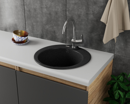 Мойка для кухни врезная кварцевая в комплекте с сифоном BAU Dream Black 51, черный