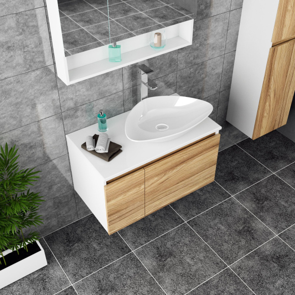 Комплект для ванной, 4 предмета (Тумба Bau Dream Blackwood 80, раковина BAU Triangle 59х39, смеситель для раковины высокий Hotel Still, нержавеющая сталь, выпуск клик клак, белый)