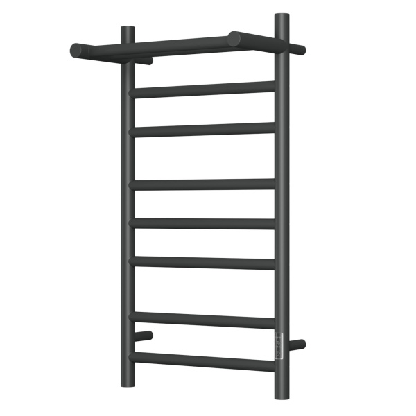 Полотенцесушитель электрический с полкой BAU Stil Shelf 40х80, 7 планок, универсальный, черный матовый RAL 9005