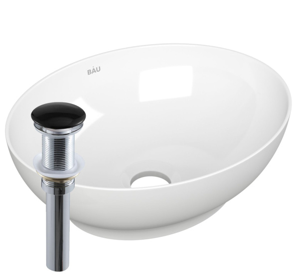 Раковина накладная овальная BAU Nimb 41х33, белая + выпуск клик-клак, черный