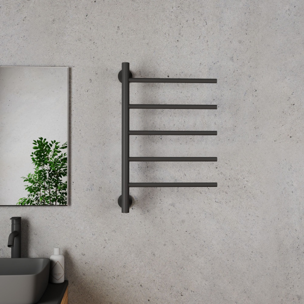 Полотенцесушитель дизайнерский электрический BAU Nimb Black 62,5х40, подключение нижнее, черный матовый