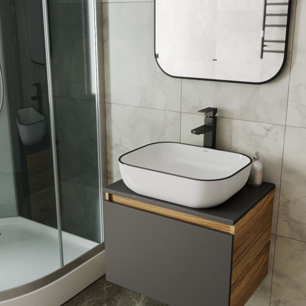 Раковина накладная прямоугольная BAU Stil 50х40, белая, черный кант