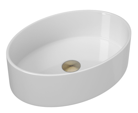 Раковина накладная на столешницу BAU Nimb овальная 50х36, белая, выпуск клик клак, бронза