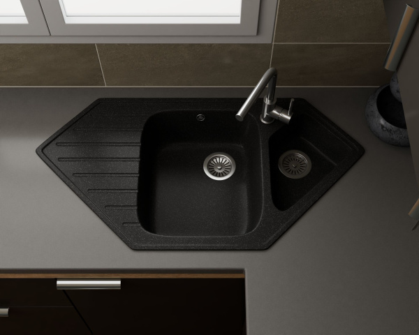 Мойка для кухни угловая BAU Triangle Black stone 97х50, выпуск с сифоном в комплекте, черный камень