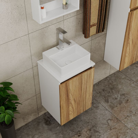 Комплект для ванной, 4 предмета (Тумба под раковину Bau Blackwood 40 + раковина BAU 33х28 + смеситель Hotel Still, нержавеющая сталь, выпуск)