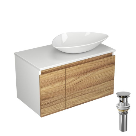 Тумба с раковиной и выпуском (Тумба Bau Dream Blackwood 80, умывальник BAU Triangle 59х39, выпуск клик клак, хром)