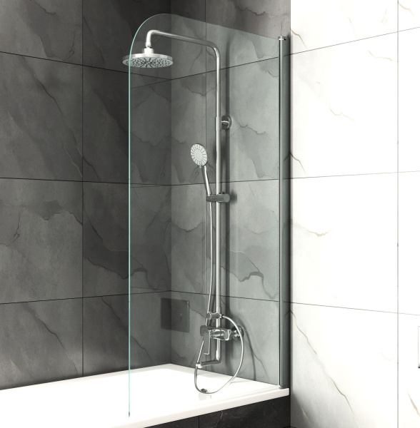 Шторка на ванну BAU Dream поворотная 140x80, прозрачное закаленное стекло 6 мм, хромированный профиль