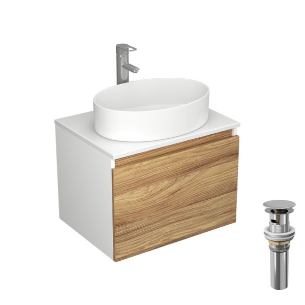 Комплект для ванной, 4 предмета (Тумба Bau Dream Blackwood 60, раковина BAU Nimb 50х36, смеситель для раковины Diadonna Dream, латунь, выпуск клик клак, хром)