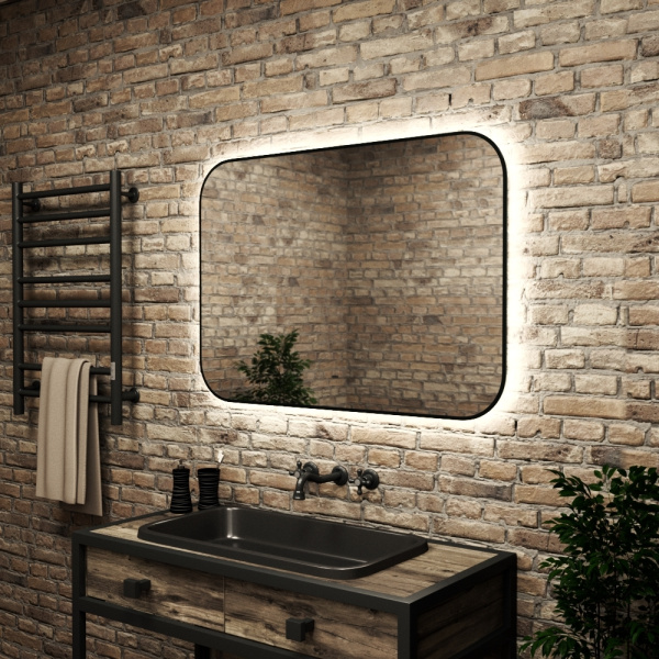 Зеркало Bau Black Rand 100х70, с LED фоновой подсветкой, бесконтактным сенсором, черной окантовкой