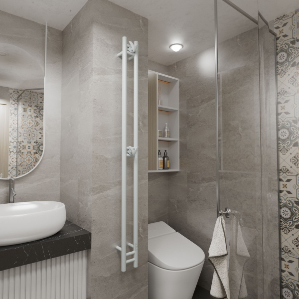 Полотенцесушитель дизайнерский электрический, BAU Stella 10х160, 2 коллектора, 2 крючка, белый полуматовый