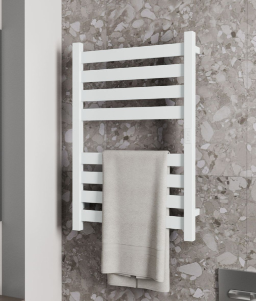 Полотенцесушитель дизайнерский электрический, профильный BAU Elite 50х80, 8 планок, универсальный, белый полуматовый