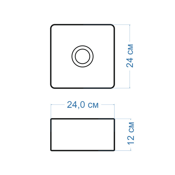 Раковина накладная на столешницу BAU Mini квадратная 24х24 белая, выпуск клик клак, бронза