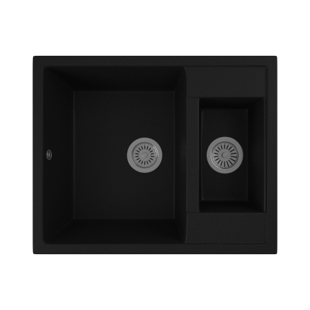 Мойка для кухни оборачиваемая полуторная чаша BAU Stil Black coal 60х50, выпуск с сифоном в комплекте, черный уголь