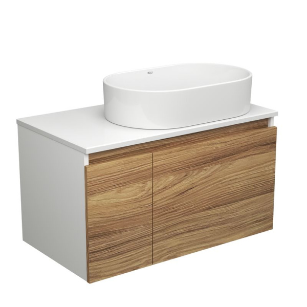 Тумба с раковиной (тумба подвесная под раковину Bau Dream Blackwood 80 + раковина санфаянс накладная овальная BAU Nimb 56х36, белая)