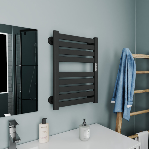 Полотенцесушитель дизайнерский электрический BAU Elite Elegant Black 60х45, подключение справа, черный матовый