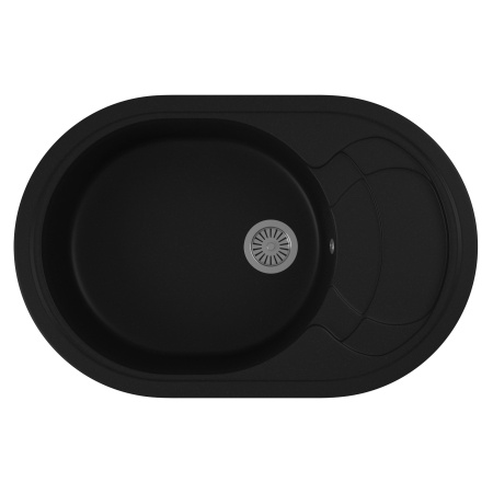 Мойка для кухни оборачиваемая овальная BAU Nimb Black coal 78х50, выпуск с сифоном в комплекте, черный уголь