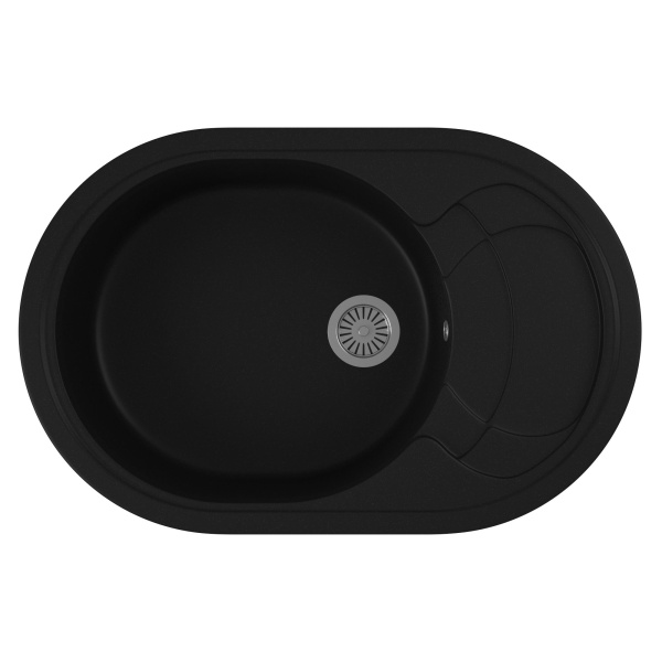 Мойка для кухни оборачиваемая овальная BAU Nimb Black coal 78х50, выпуск с сифоном в комплекте, черный уголь
