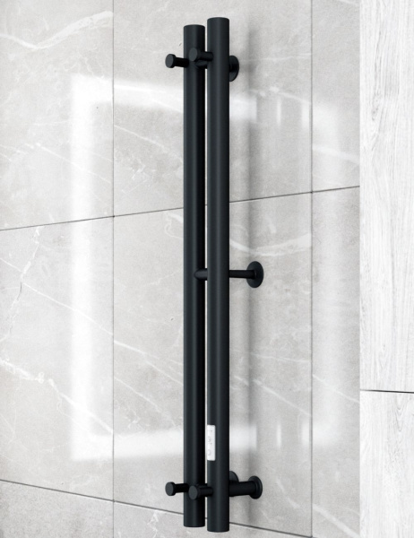 Полотенцесушитель, дизайн-радиатор электрический Маргроид BAU Inaro II 80х6, 4 крючка, черный матовый RAL 9005 с таймером